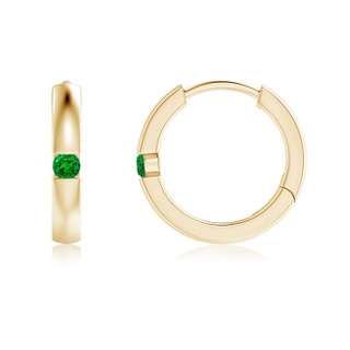 2mm AAAA Channel-Set Round Emerald Hinged Hoop Earrings in Yellow Gold