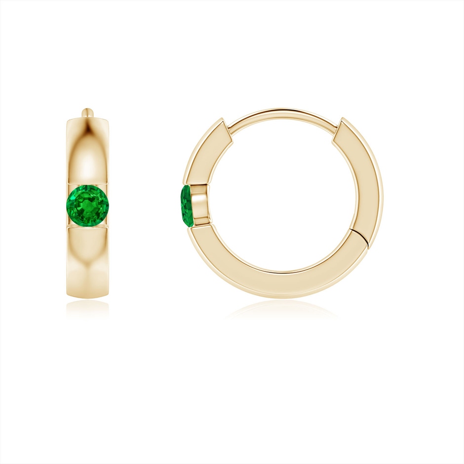 2mm AAAA Channel-Set Round Emerald Hinged Hoop Earrings in Yellow Gold 