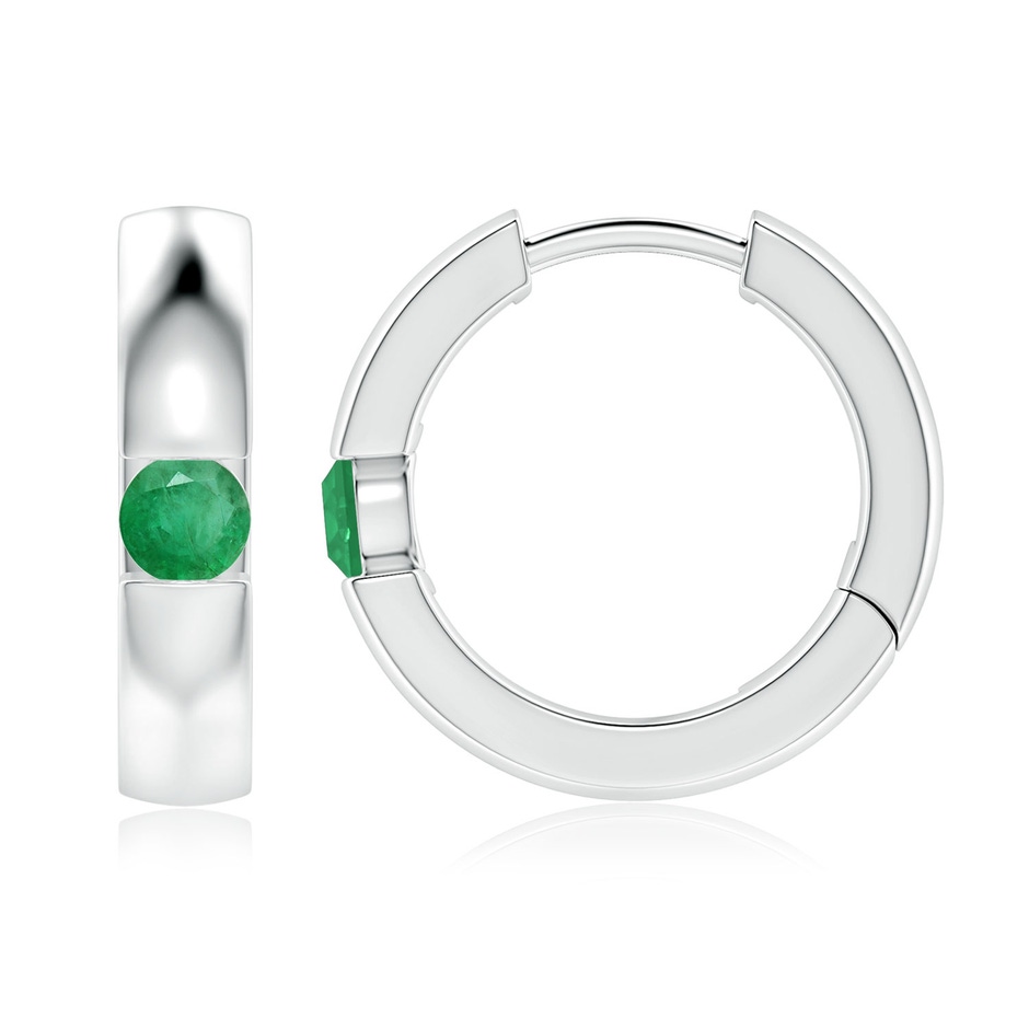 3.5mm A Channel-Set Round Emerald Hinged Hoop Earrings in White Gold 