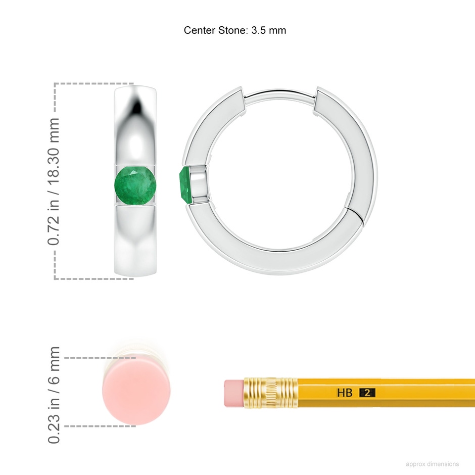 3.5mm A Channel-Set Round Emerald Hinged Hoop Earrings in White Gold ruler