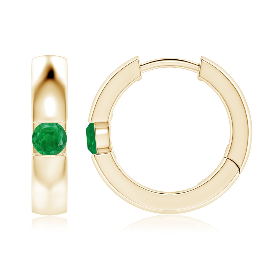 3.5mm AA Channel-Set Round Emerald Hinged Hoop Earrings in Yellow Gold 