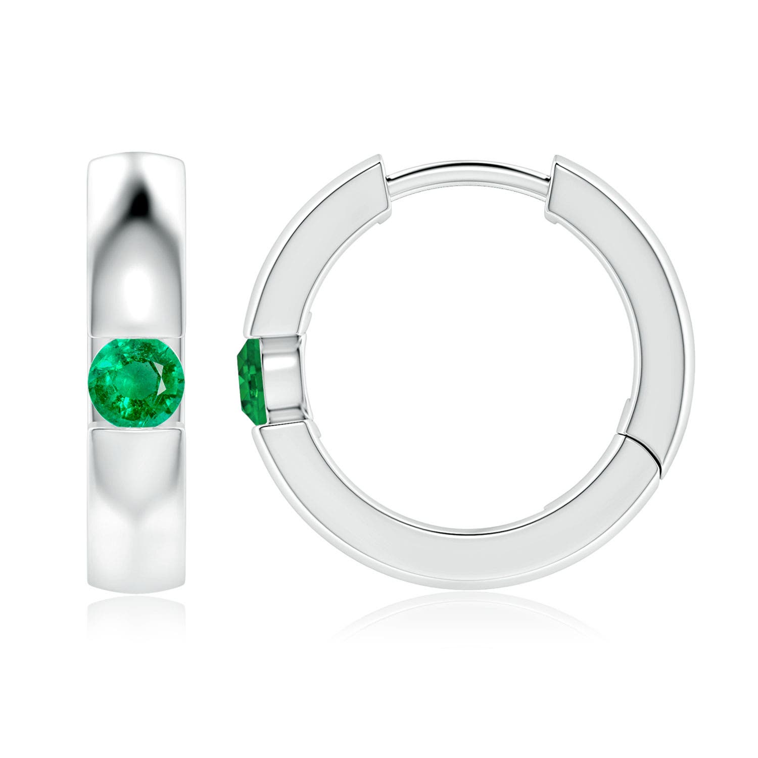 3.5mm AAA Channel-Set Round Emerald Hinged Hoop Earrings in P950 Platinum