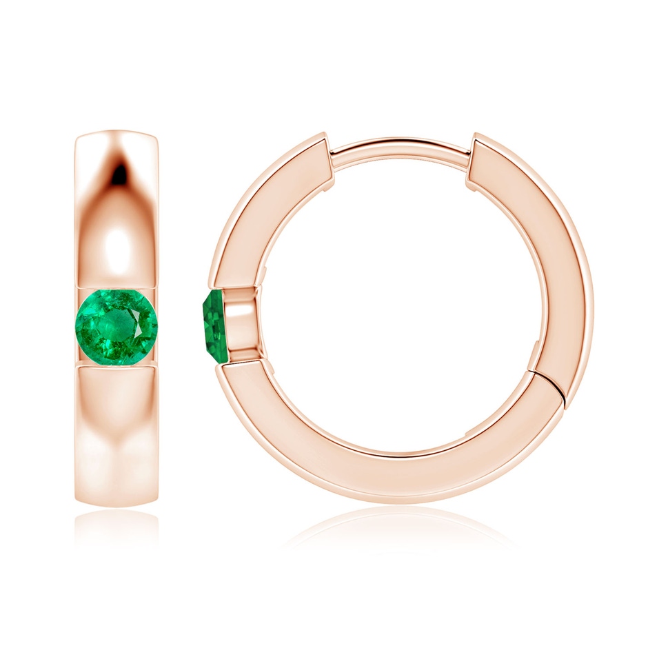 3.5mm AAA Channel-Set Round Emerald Hinged Hoop Earrings in Rose Gold 