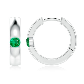3.5mm AAA Channel-Set Round Emerald Hinged Hoop Earrings in White Gold