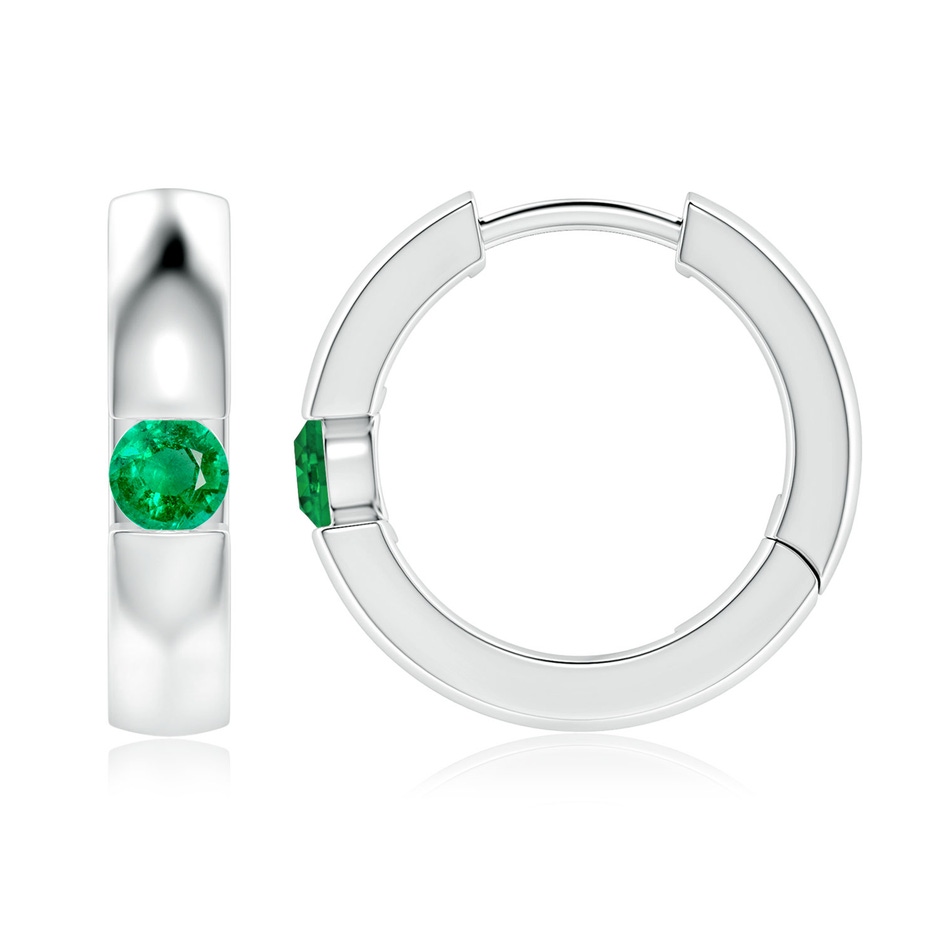 3.5mm AAA Channel-Set Round Emerald Hinged Hoop Earrings in White Gold 