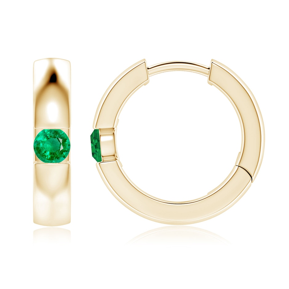 3.5mm AAA Channel-Set Round Emerald Hinged Hoop Earrings in Yellow Gold 