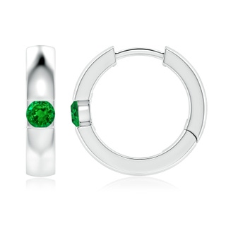 3.5mm AAAA Channel-Set Round Emerald Hinged Hoop Earrings in P950 Platinum