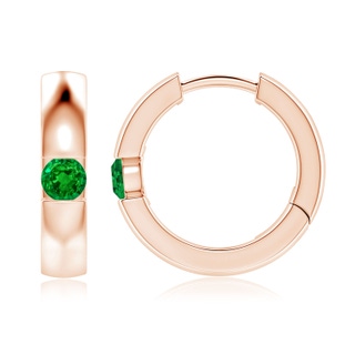 3.5mm AAAA Channel-Set Round Emerald Hinged Hoop Earrings in Rose Gold