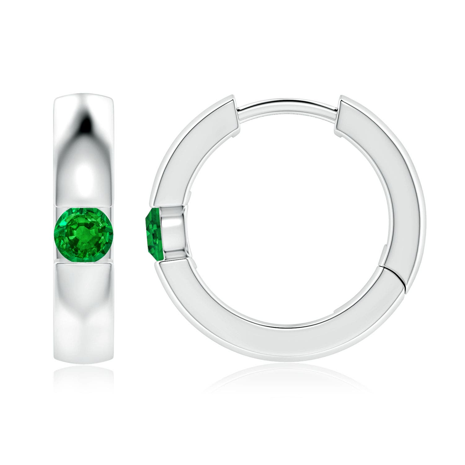 3.5mm AAAA Channel-Set Round Emerald Hinged Hoop Earrings in White Gold