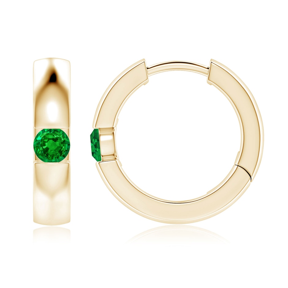 3.5mm AAAA Channel-Set Round Emerald Hinged Hoop Earrings in Yellow Gold 