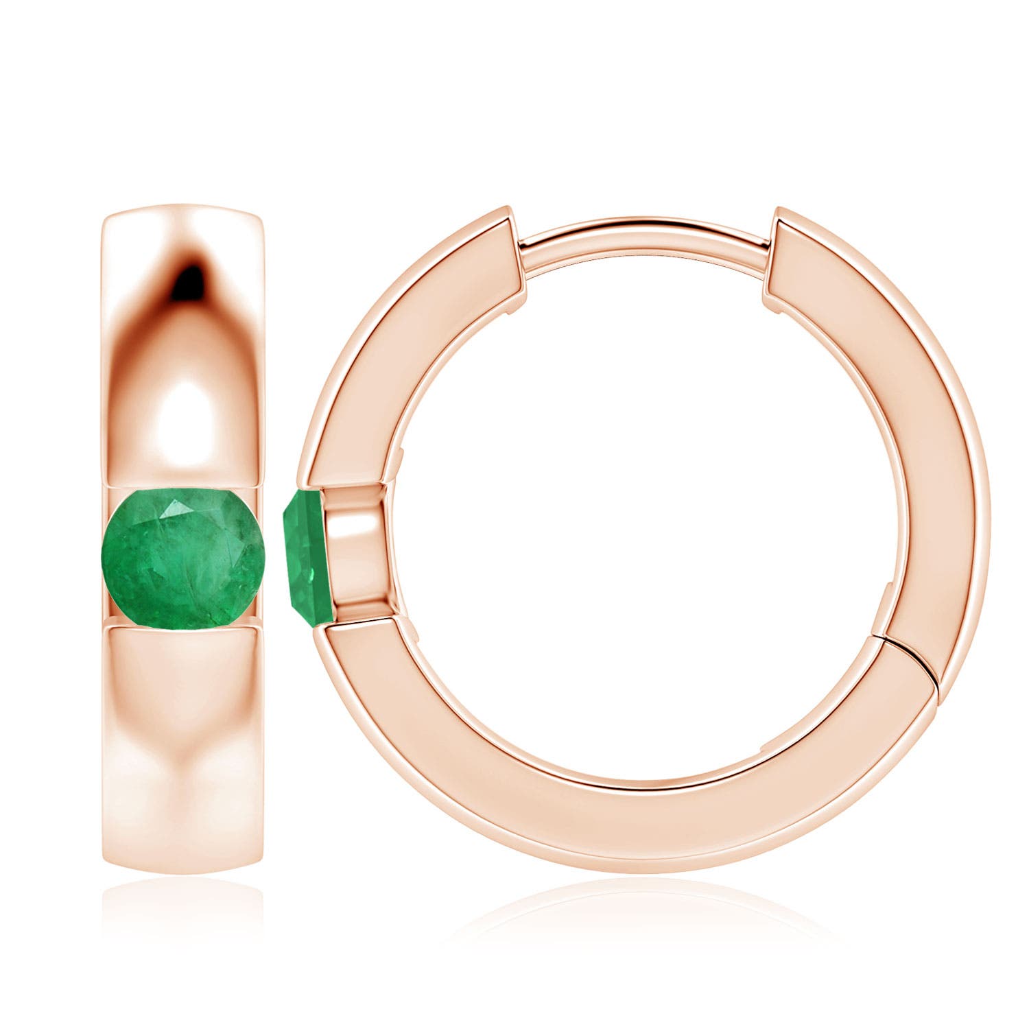 4.5mm A Channel-Set Round Emerald Hinged Hoop Earrings in Rose Gold