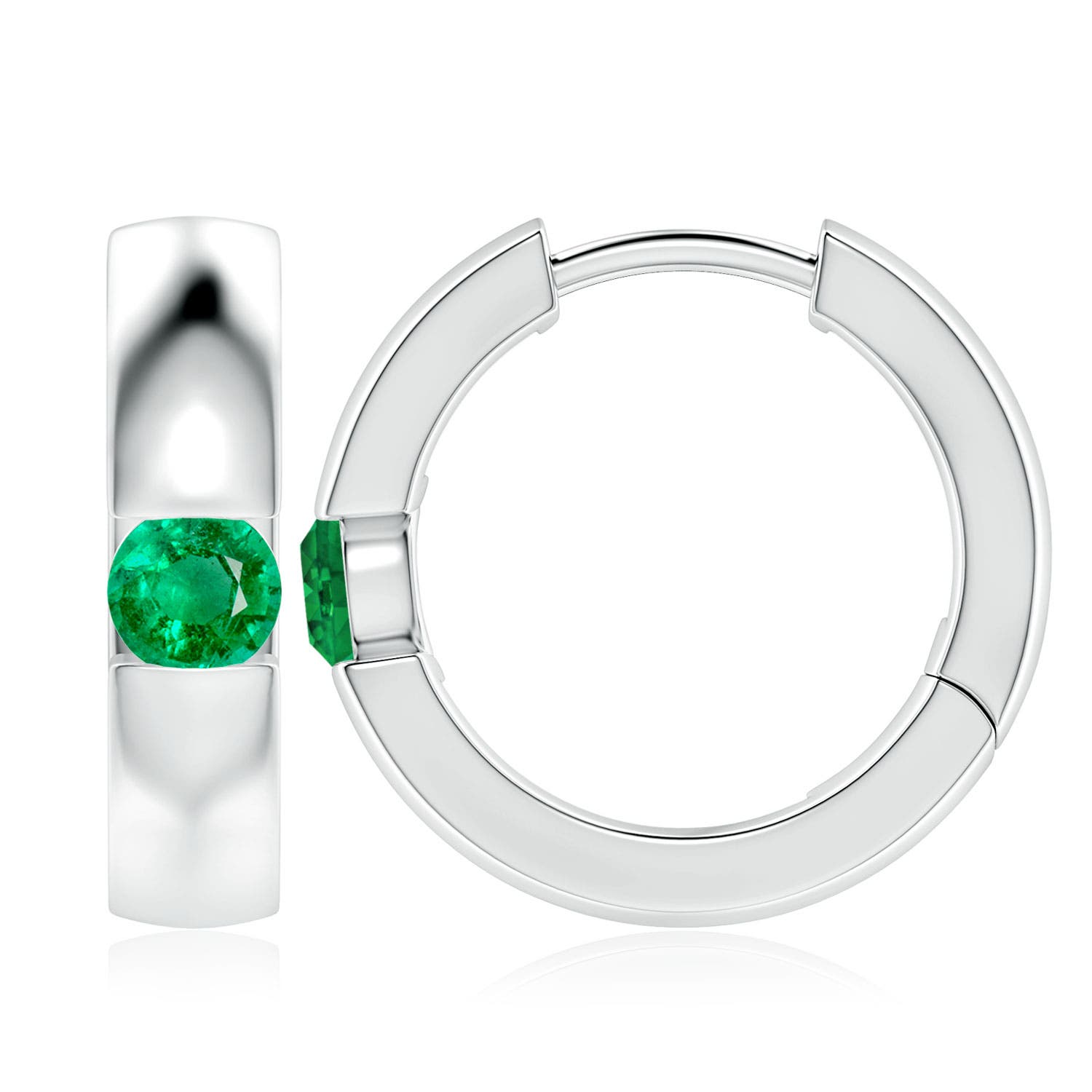 4.5mm AAA Channel-Set Round Emerald Hinged Hoop Earrings in White Gold
