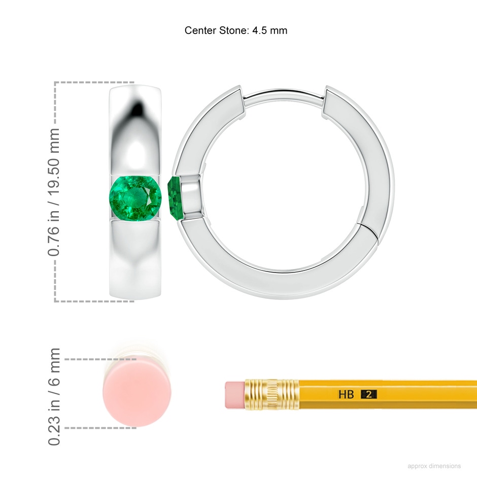 4.5mm AAA Channel-Set Round Emerald Hinged Hoop Earrings in White Gold ruler