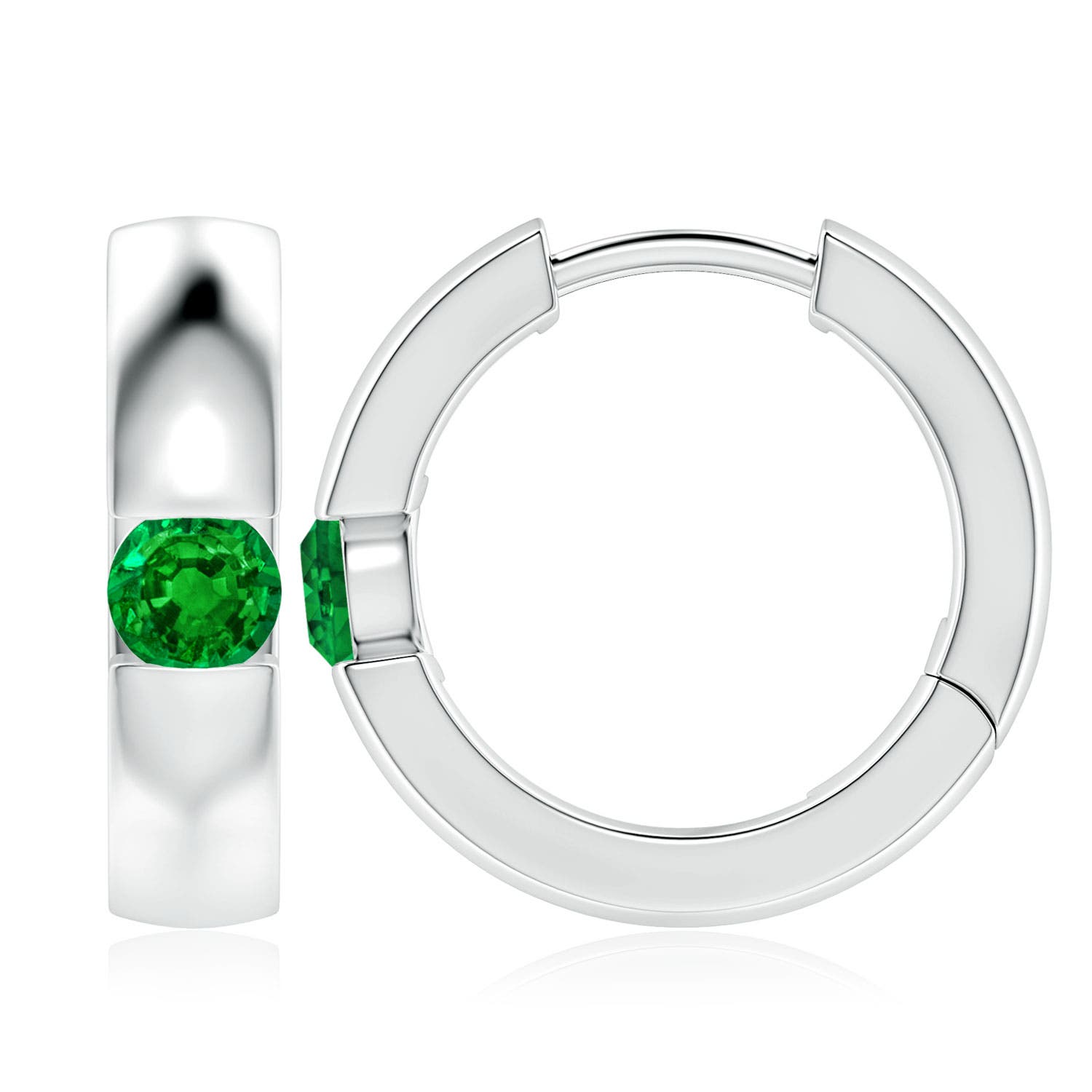 4.5mm AAAA Channel-Set Round Emerald Hinged Hoop Earrings in 18CT White Gold