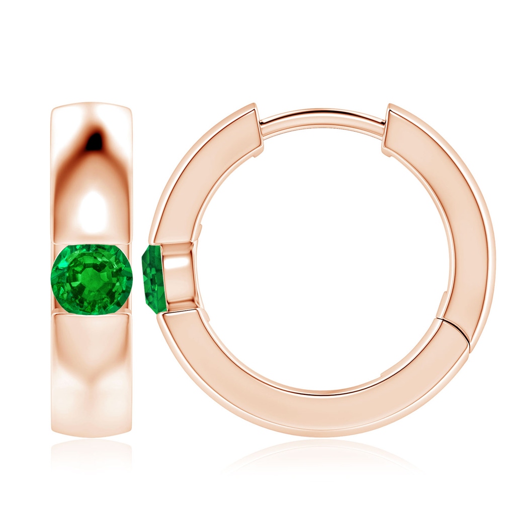 4.5mm AAAA Channel-Set Round Emerald Hinged Hoop Earrings in 9K Rose Gold
