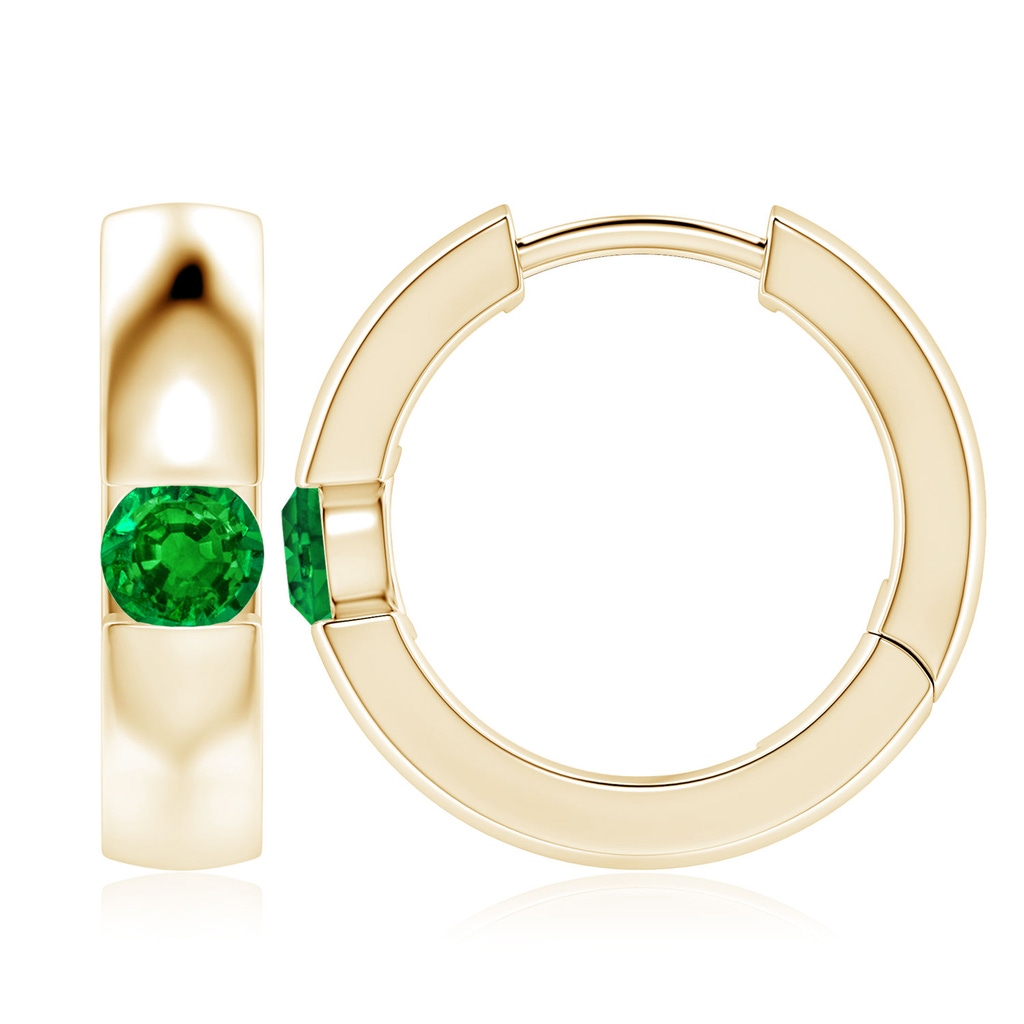 4.5mm AAAA Channel-Set Round Emerald Hinged Hoop Earrings in 9K Yellow Gold