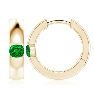 4.5mm AAAA Channel-Set Round Emerald Hinged Hoop Earrings in Yellow Gold