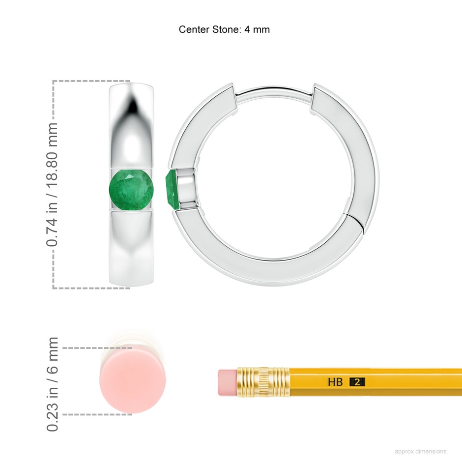 4mm A Channel-Set Round Emerald Hinged Hoop Earrings in 18K White Gold ruler