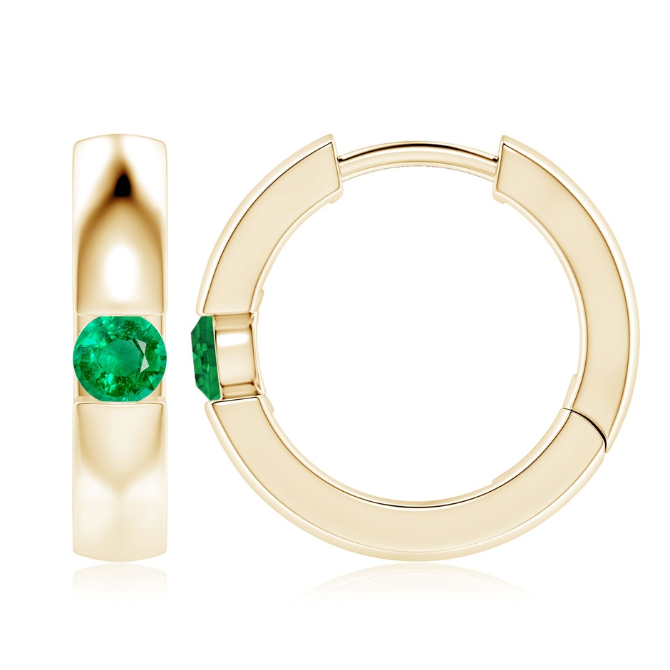 4mm AAA Channel-Set Round Emerald Hinged Hoop Earrings in 18K Yellow Gold 