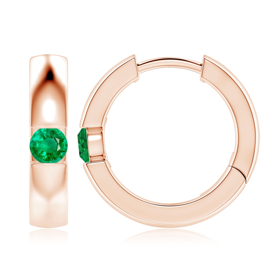 4mm AAA Channel-Set Round Emerald Hinged Hoop Earrings in Rose Gold 