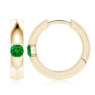4mm AAAA Channel-Set Round Emerald Hinged Hoop Earrings in 10K Yellow Gold