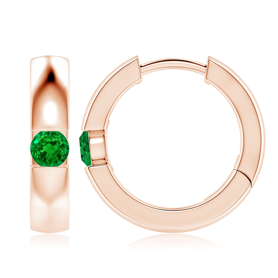 4mm AAAA Channel-Set Round Emerald Hinged Hoop Earrings in Rose Gold 