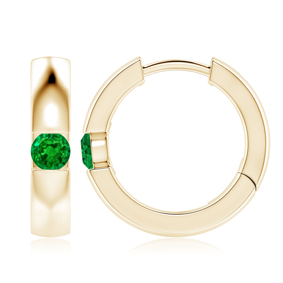 4mm AAAA Channel-Set Round Emerald Hinged Hoop Earrings in Yellow Gold 