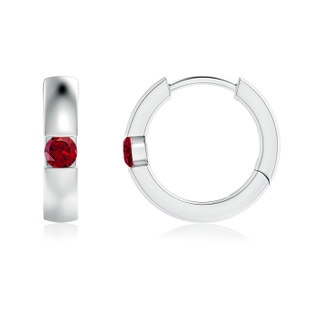 2.5mm AAAA Channel-Set Round Garnet Hinged Hoop Earrings in P950 Platinum