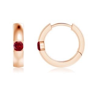 2.5mm AAAA Channel-Set Round Garnet Hinged Hoop Earrings in Rose Gold