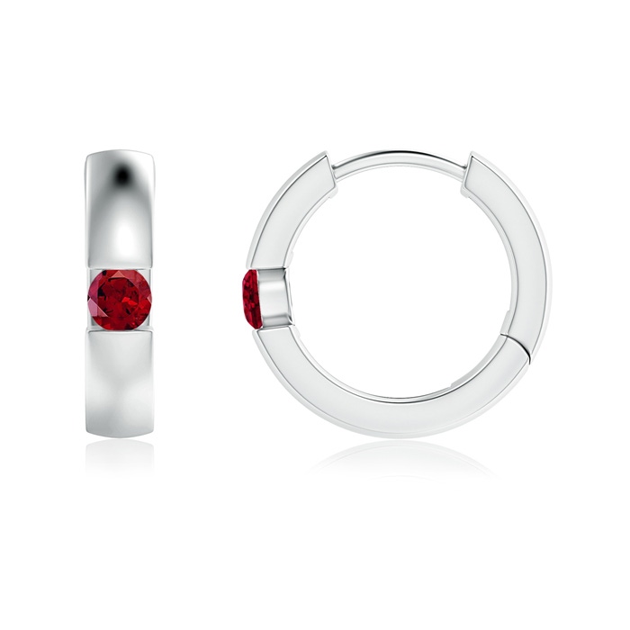 2.5mm AAAA Channel-Set Round Garnet Hinged Hoop Earrings in White Gold