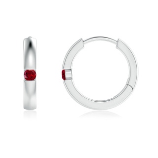 2mm AAAA Channel-Set Round Garnet Hinged Hoop Earrings in P950 Platinum