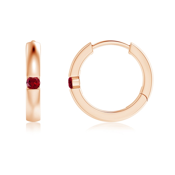 2mm AAAA Channel-Set Round Garnet Hinged Hoop Earrings in Rose Gold