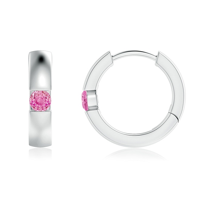 2.5mm AA Channel-Set Round Pink Sapphire Hinged Hoop Earrings in White Gold 