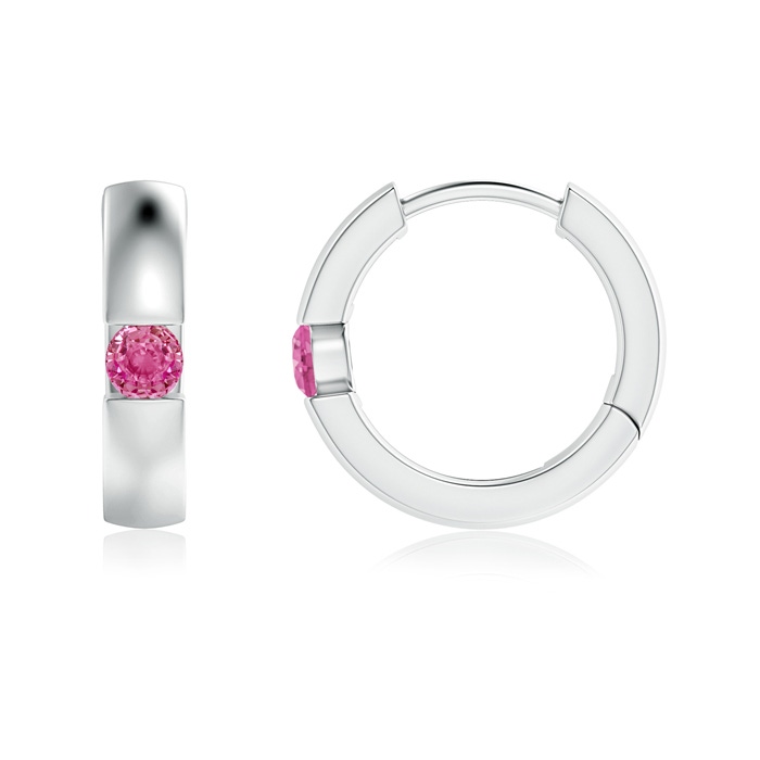 2.5mm AAA Channel-Set Round Pink Sapphire Hinged Hoop Earrings in White Gold
