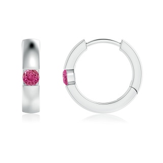 2.5mm AAAA Channel-Set Round Pink Sapphire Hinged Hoop Earrings in P950 Platinum