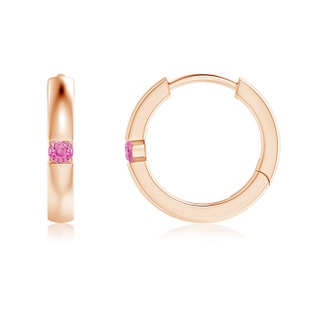 2mm AA Channel-Set Round Pink Sapphire Hinged Hoop Earrings in Rose Gold