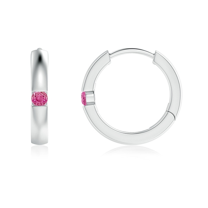 2mm AAA Channel-Set Round Pink Sapphire Hinged Hoop Earrings in White Gold 