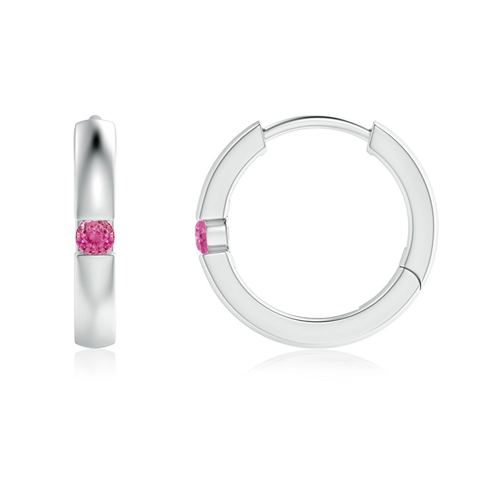 2mm AAA Channel-Set Round Pink Sapphire Hinged Hoop Earrings in White Gold
