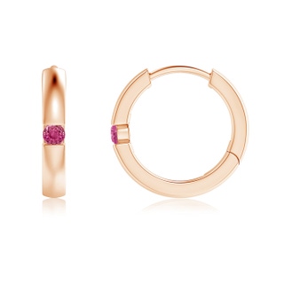 2mm AAAA Channel-Set Round Pink Sapphire Hinged Hoop Earrings in 9K Rose Gold