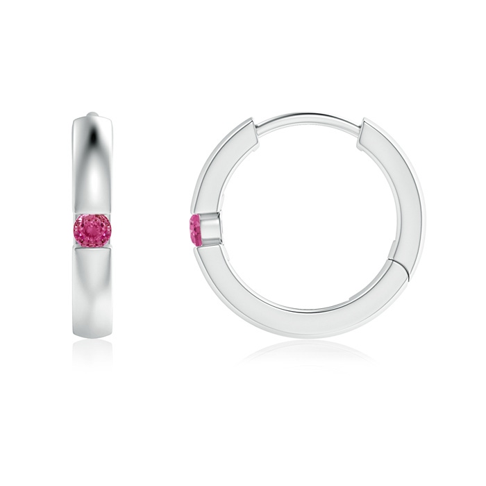 2mm AAAA Channel-Set Round Pink Sapphire Hinged Hoop Earrings in P950 Platinum