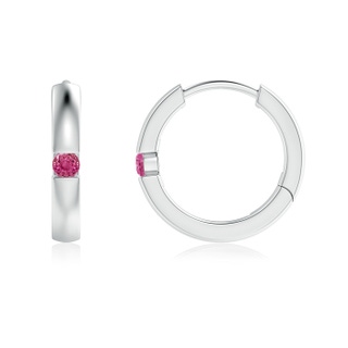 2mm AAAA Channel-Set Round Pink Sapphire Hinged Hoop Earrings in White Gold