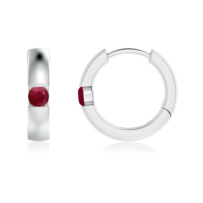 2.5mm A Channel-Set Round Ruby Hinged Hoop Earrings in White Gold 