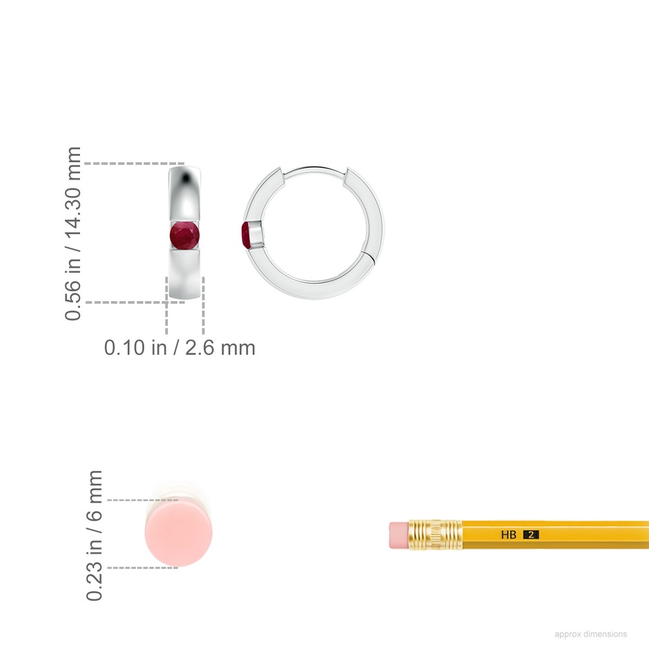 2.5mm A Channel-Set Round Ruby Hinged Hoop Earrings in White Gold ruler
