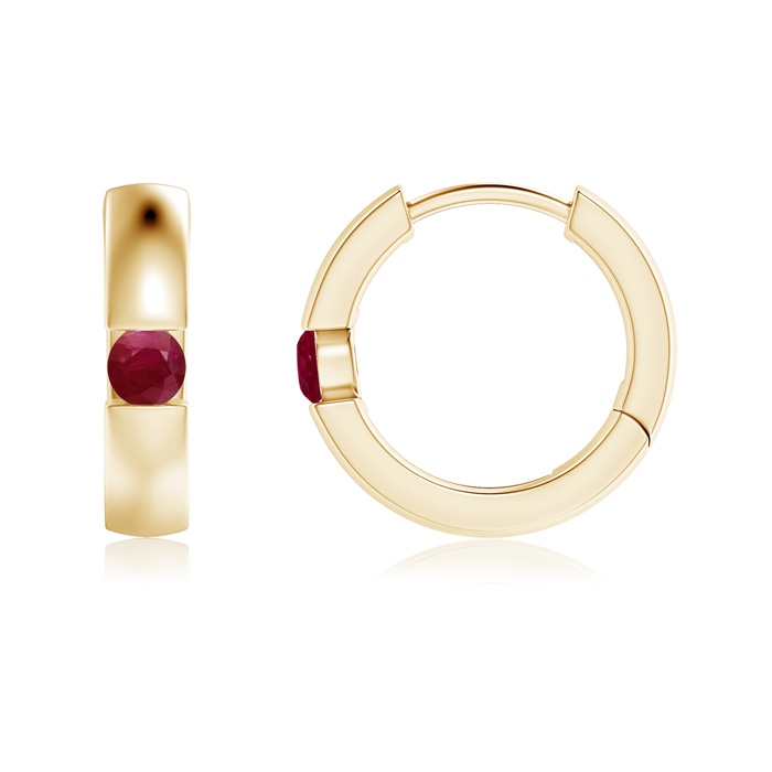 2.5mm A Channel-Set Round Ruby Hinged Hoop Earrings in Yellow Gold 