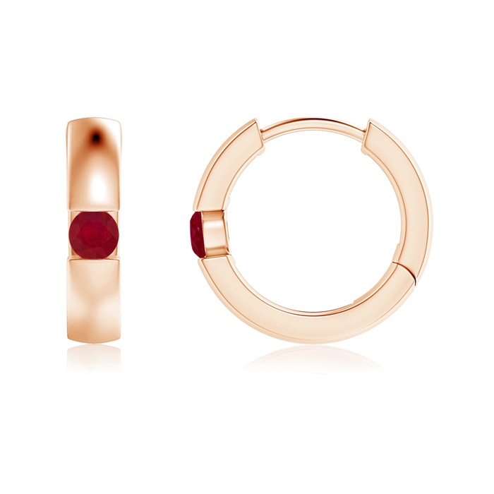 2.5mm AA Channel-Set Round Ruby Hinged Hoop Earrings in Rose Gold 