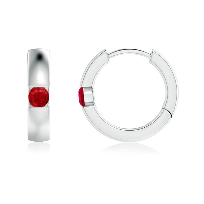 2.5mm AAA Channel-Set Round Ruby Hinged Hoop Earrings in 18CT White Gold