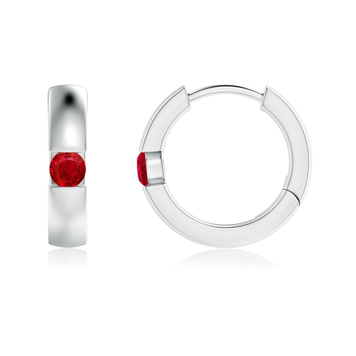 2.5mm AAA Channel-Set Round Ruby Hinged Hoop Earrings in P950 Platinum 