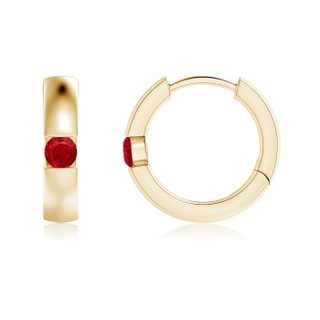 2.5mm AAA Channel-Set Round Ruby Hinged Hoop Earrings in Yellow Gold