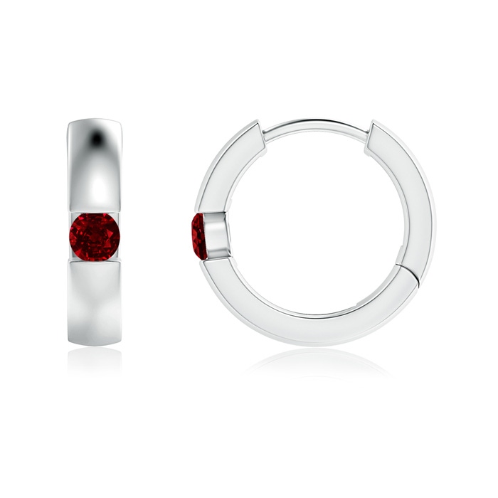 2.5mm AAAA Channel-Set Round Ruby Hinged Hoop Earrings in White Gold