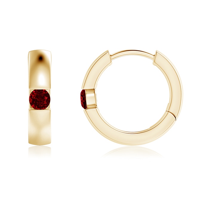 2.5mm AAAA Channel-Set Round Ruby Hinged Hoop Earrings in Yellow Gold 